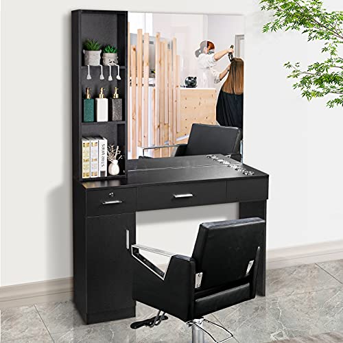 Wall Mount Hair Styling Station with Mirror, 2 Drawers, Storage Cabinet Y21969