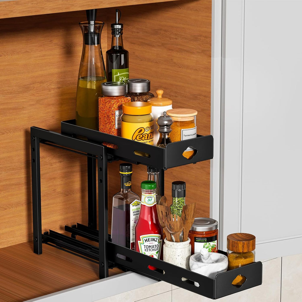 Spice Rack Organizer for Cabinet, 2-Tier Slide Out, Black X819264