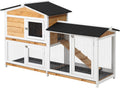 2-Story Rabbit Hutch Wooden Bunny Hutch Cage Small Animal House with Ramp, No Leak Tray, Weatherproof Roof and Outdoor Run, Indoor/Outdoor, Yellow