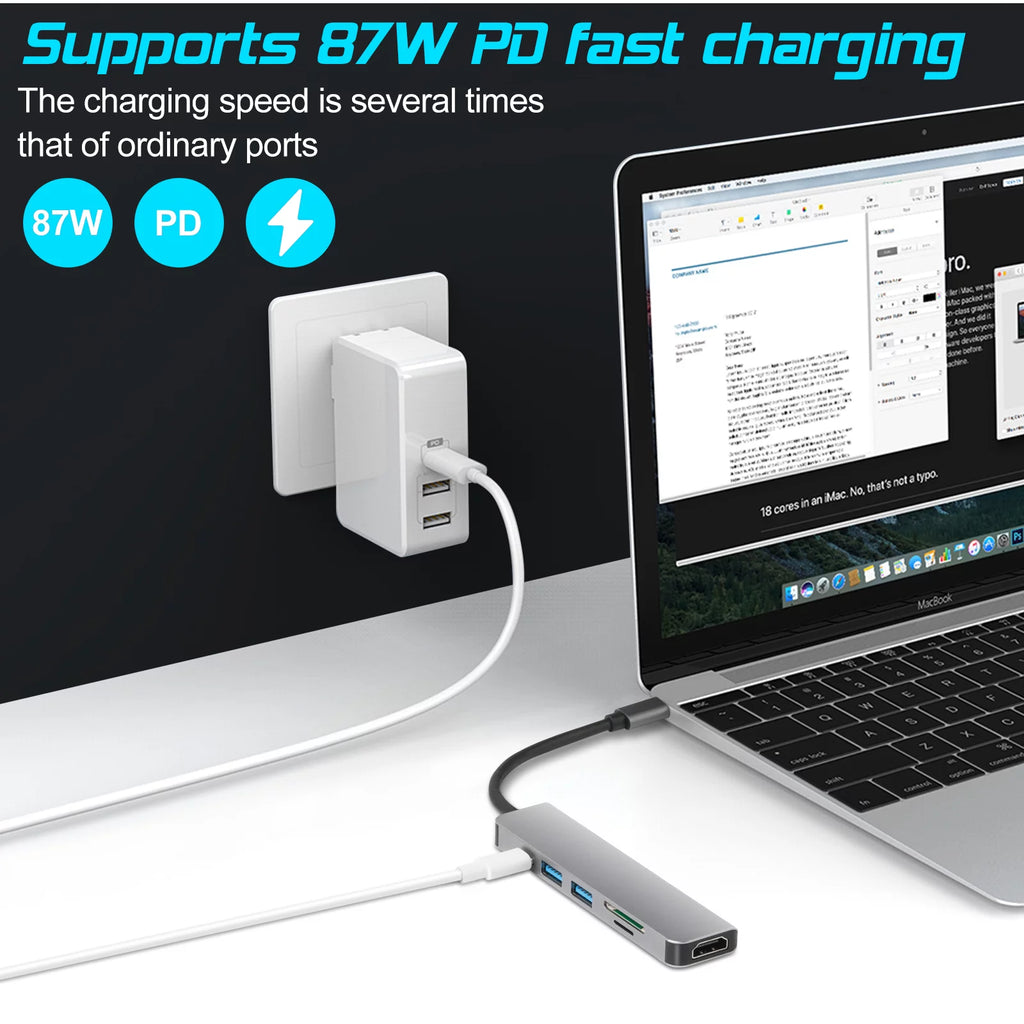 USB-C Hub 6-in-1 Multiport Adapter with 4K HDMI, USB 3.0, SD/TF Card Reader R36745