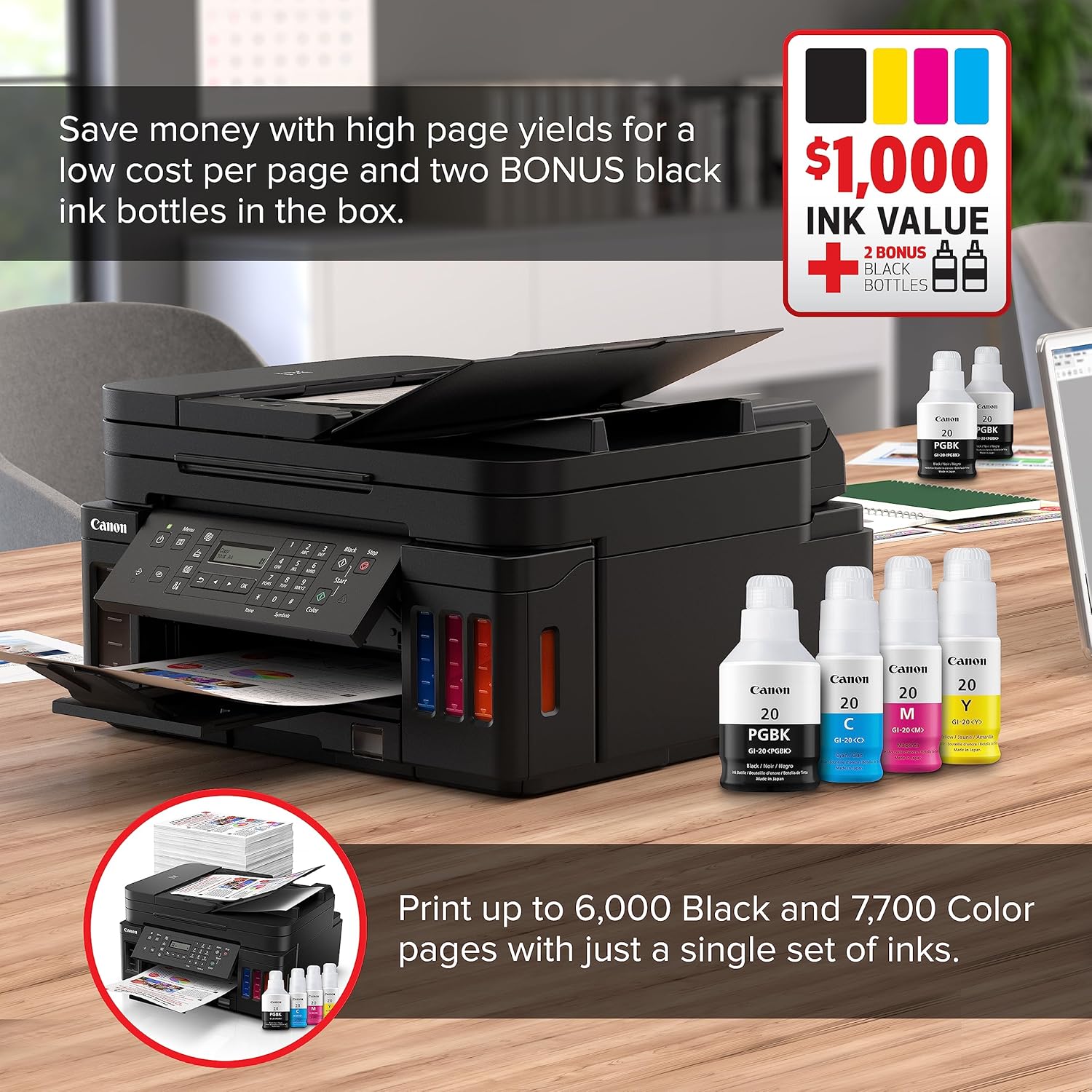 Wireless All-in-One Supertank Printer with Copier, Scanner, Fax and ADF L406