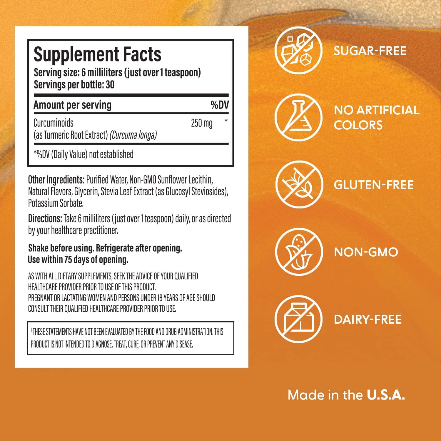 Turmeric Curcumin Liquid Supplement, 250 mg, 30 Servings C54457