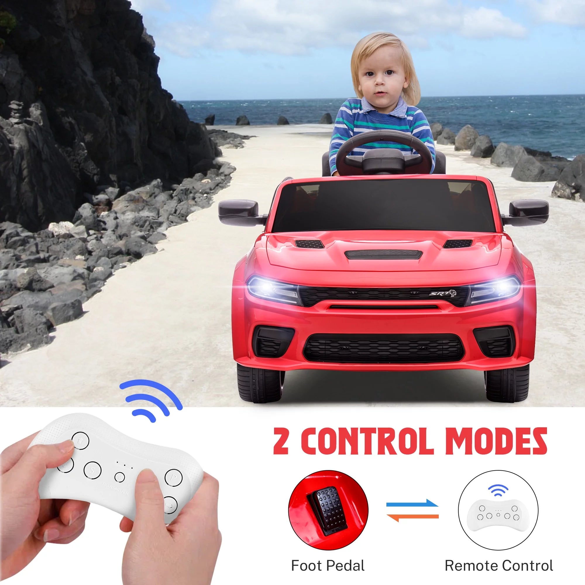 12V Battery Powered Ride On Car for Kids with Remote Control, Music, LED Lights Y47654