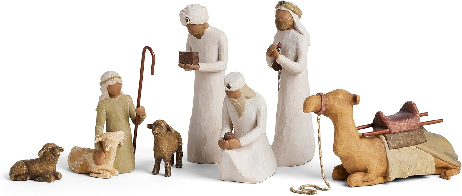 Willow Tree Nativity Accessory Figures with The Three Wisemen plus Shepherd and Stable Animals 7-Piece Set