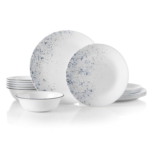 Corelle Vitrelle 18-Piece Service for 6 Dinnerware Set, Triple Layer Glass and Chip Resistant, Lightweight Round Plates and Bowls Set, Portofino