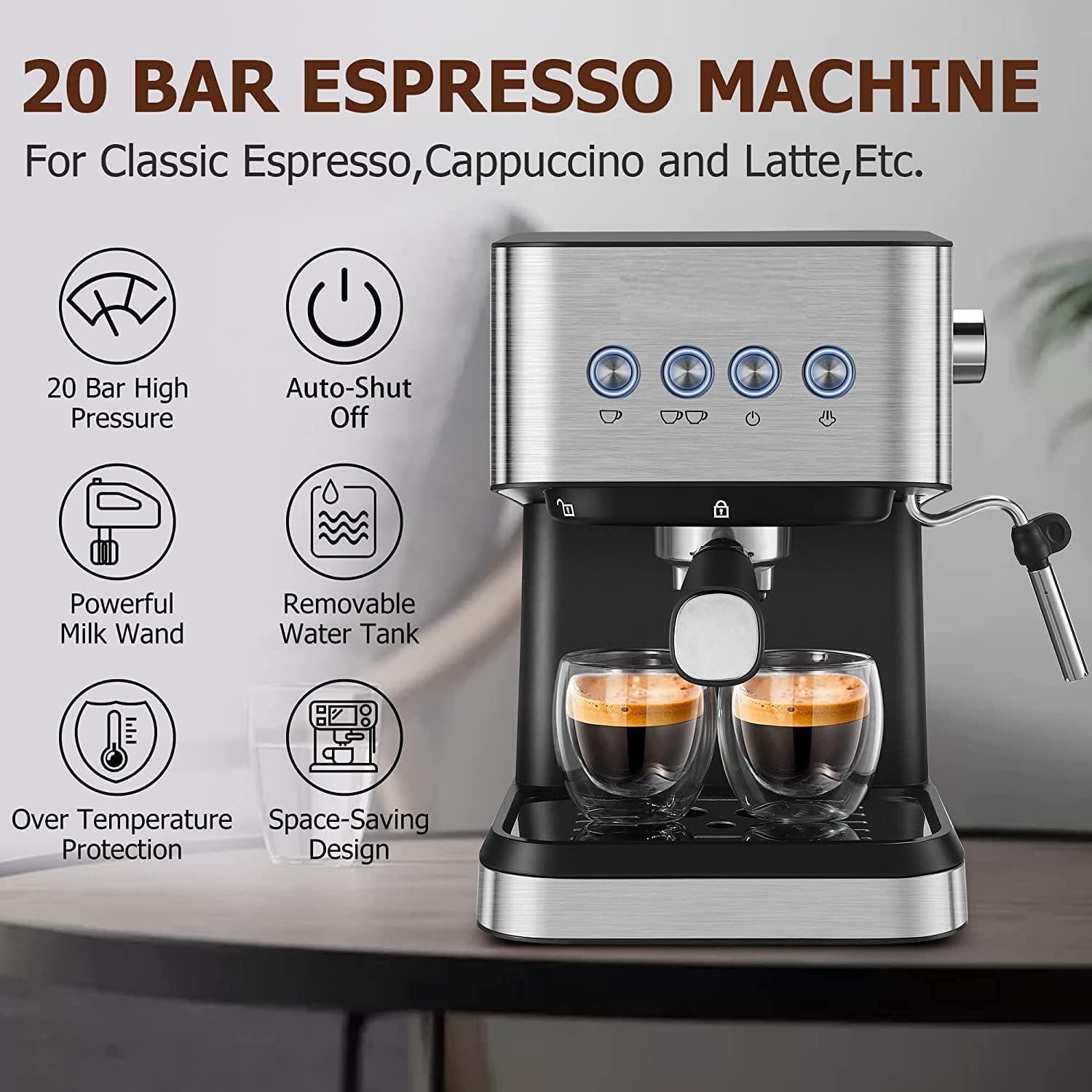 Espresso Machine with Milk Frother, 50oz Water Tank O43186