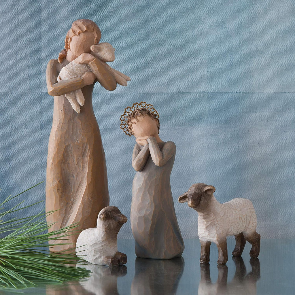 Little Shepherdess sculpted hand-painted nativity figures, 3-piece set I439