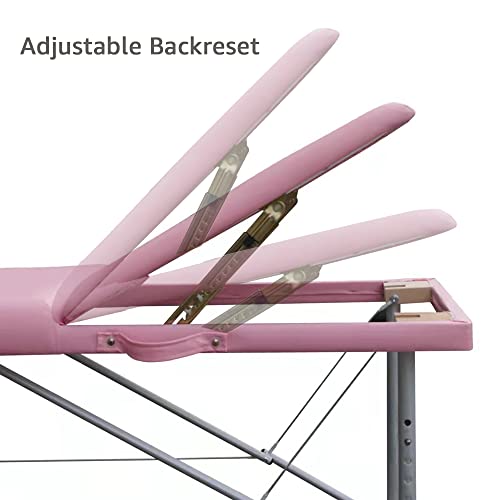 Portable Massage Bed, 84in Folding Aluminum Frame, Lightweight Spa Beauty Bed (Pink) W94516