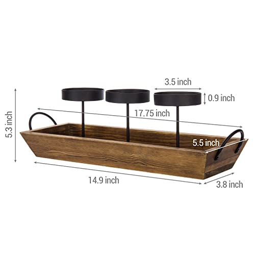 Black Metal Candle Holder with Wood Tray T207407