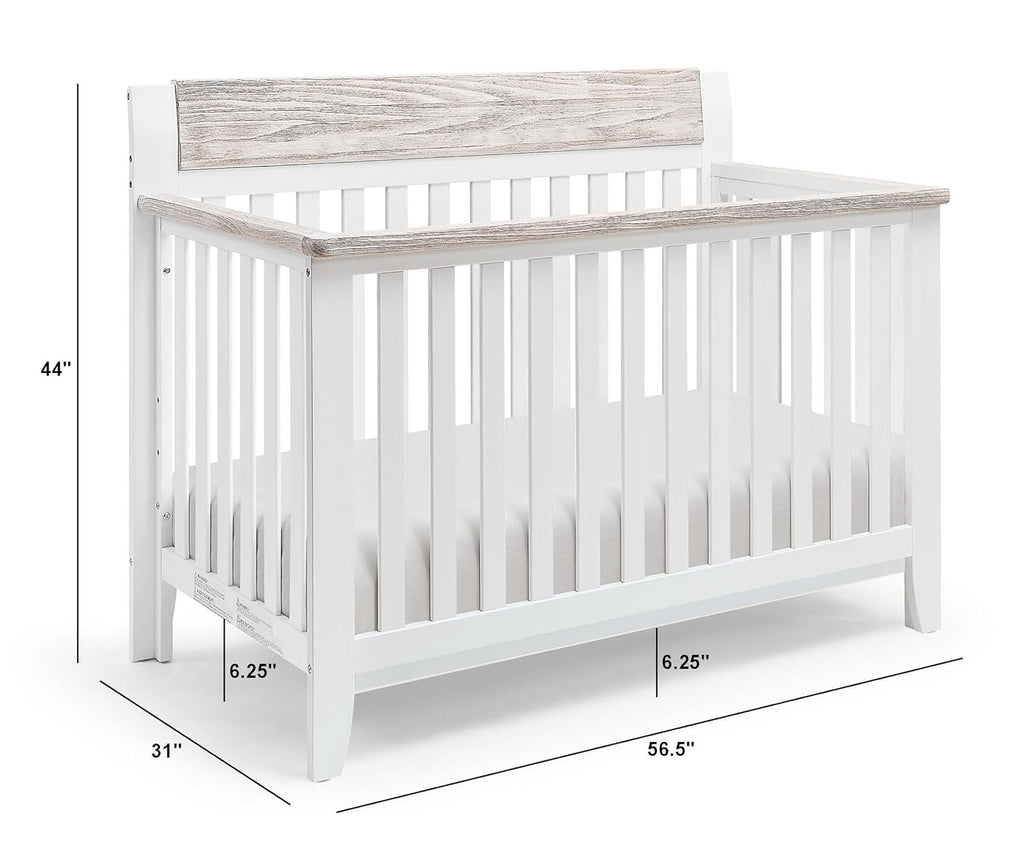 4 in 1 Convertible Crib, White and Wire Brushed Wood V2044