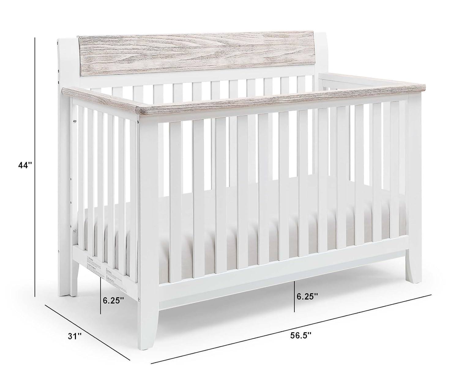 4 in 1 Convertible Crib, White and Wire Brushed Wood V2044