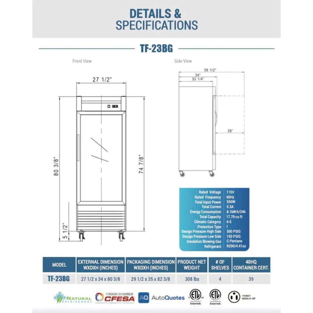 27" 1 Door Glass Reach-In Freezer L76344