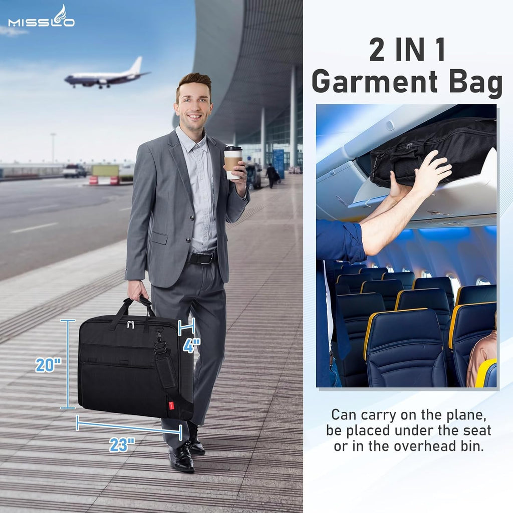 Carry On Garment Bag for Travel with Shoulder Strap, Waterproof Suit Cover with 3 Pockets, Black N3900