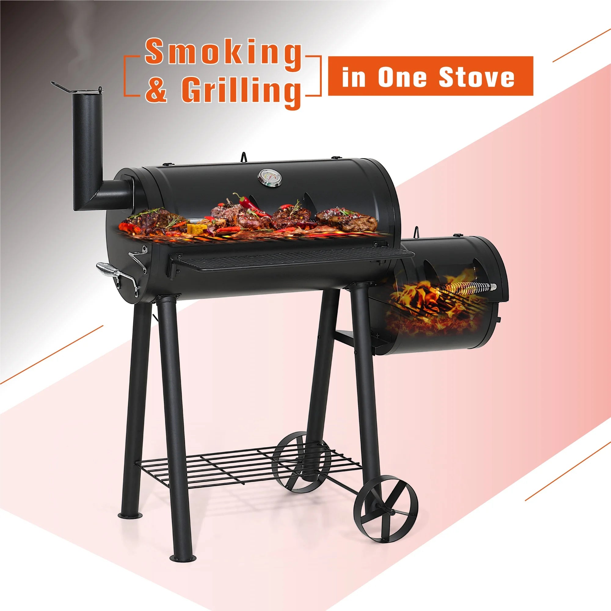 28'' BBQ Charcoal Grill with Offset Smoker F531
