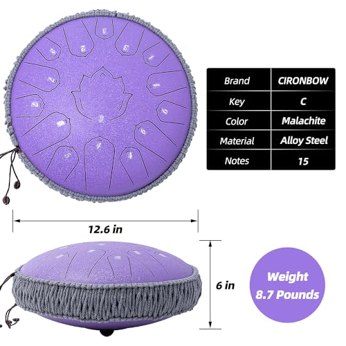13 Inch 15 Notes Steel Tongue Drum with Travel Bag and Music Book A868