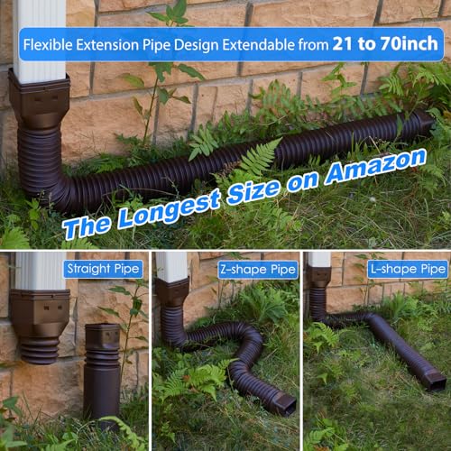 Flexible Gutter Downspout Extensions with Connector, 2 Pack, 60"+70", Black F30774