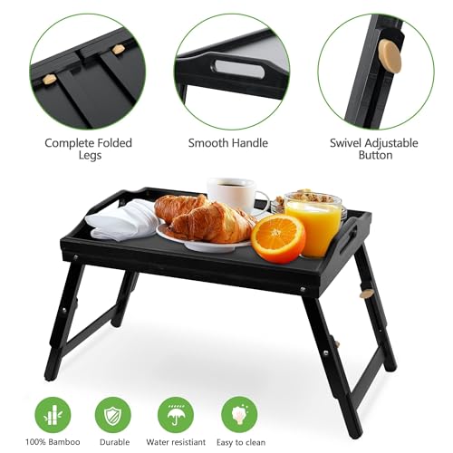 Height Adjustable Bamboo Breakfast Bed Tray with Folding Legs R193