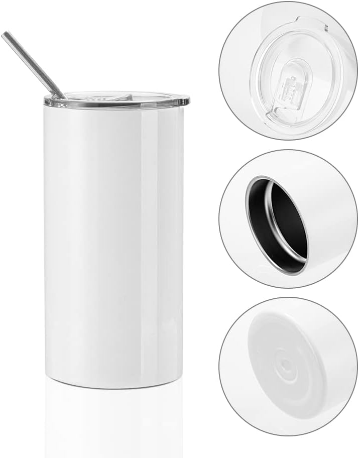 Sublimation Blanks Tumbler 20 oz White Stainless Steel Cups with Lid and Straw 4 Pack N833