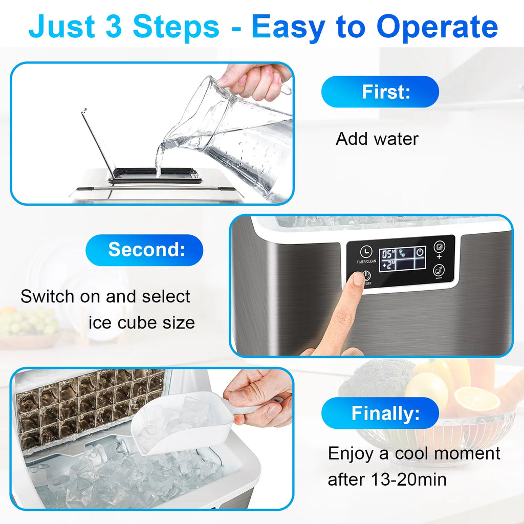 Countertop Ice Maker, 3 Ice Cube Sizes, Stainless Steel U1983
