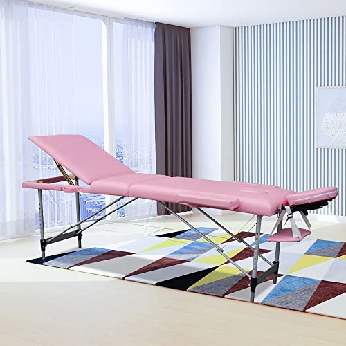 Portable Massage Bed, 84in Folding Aluminum Frame, Lightweight Spa Beauty Bed (Pink) W94516
