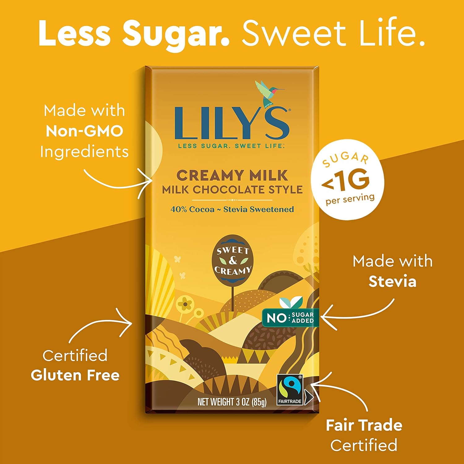Milk Chocolate Style No Sugar Added Sweets Bars, 3 oz (12 Count) W98314