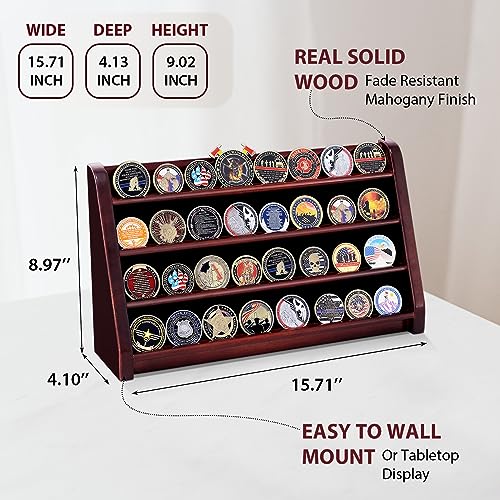 Military Coin Display Case, 5 Row Wooden Holder Rack, Holds 50 Coins, Wall or Desk Mount B693942