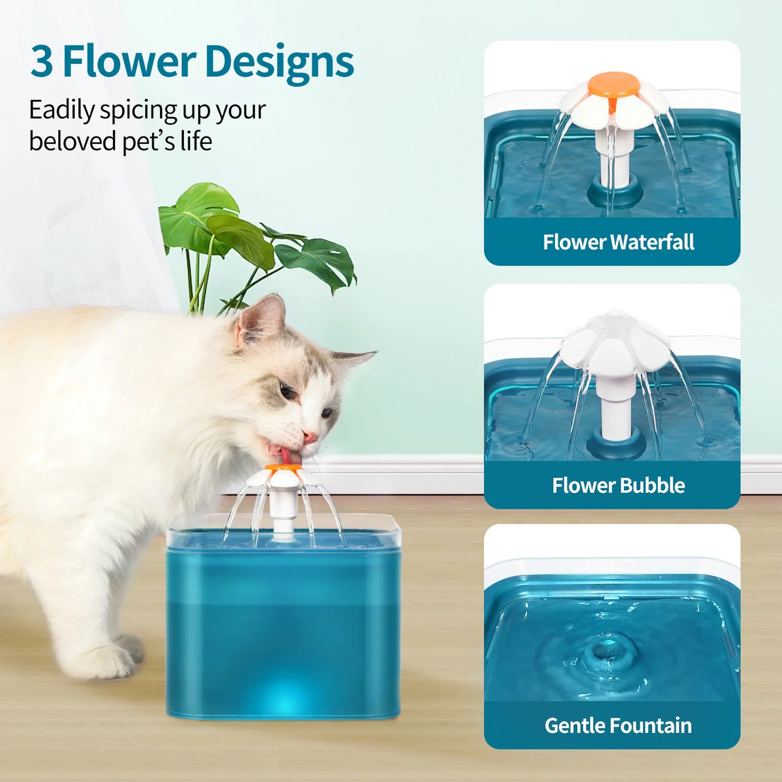 Cat Water Fountain 2L with Filters and Quiet Pump R334587