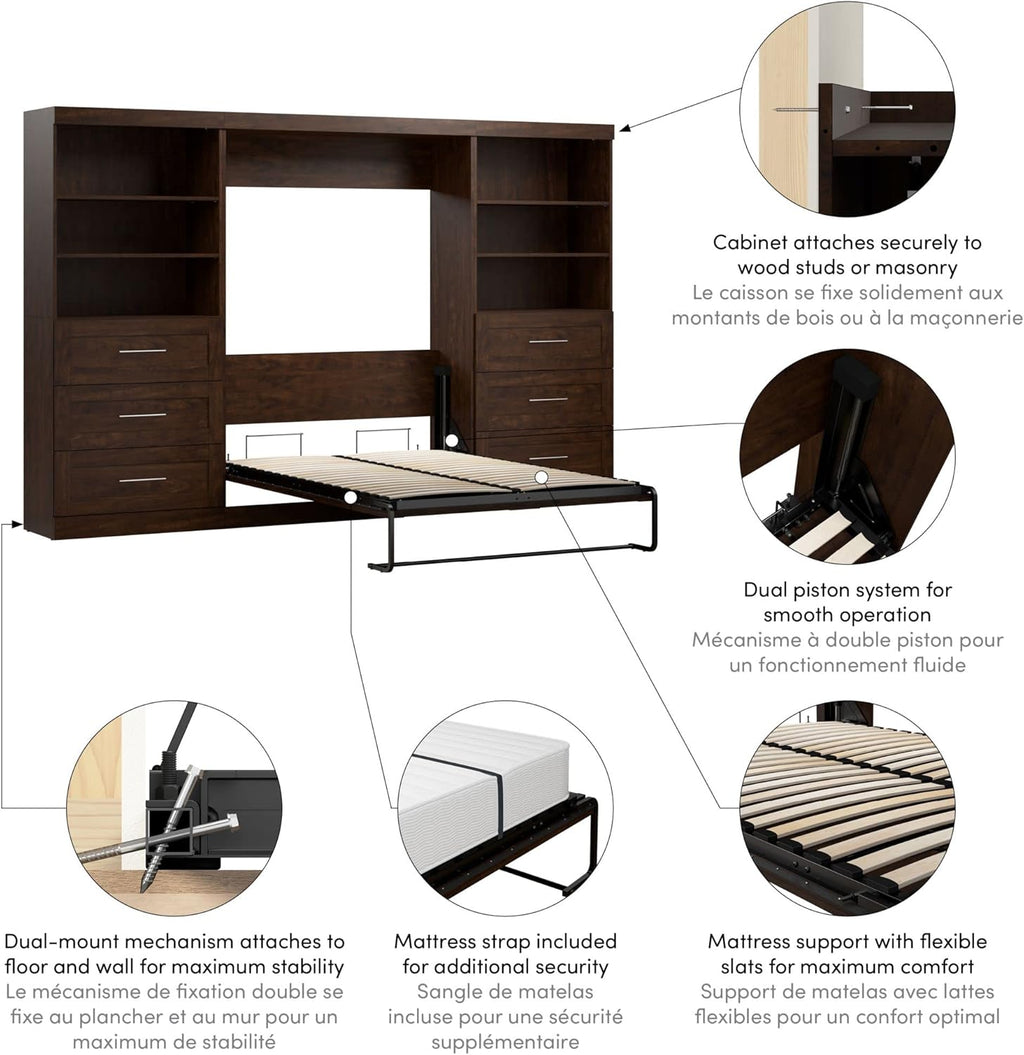 Wall Bed for Multi-Purpose Room, Full Size, Chocolate W305