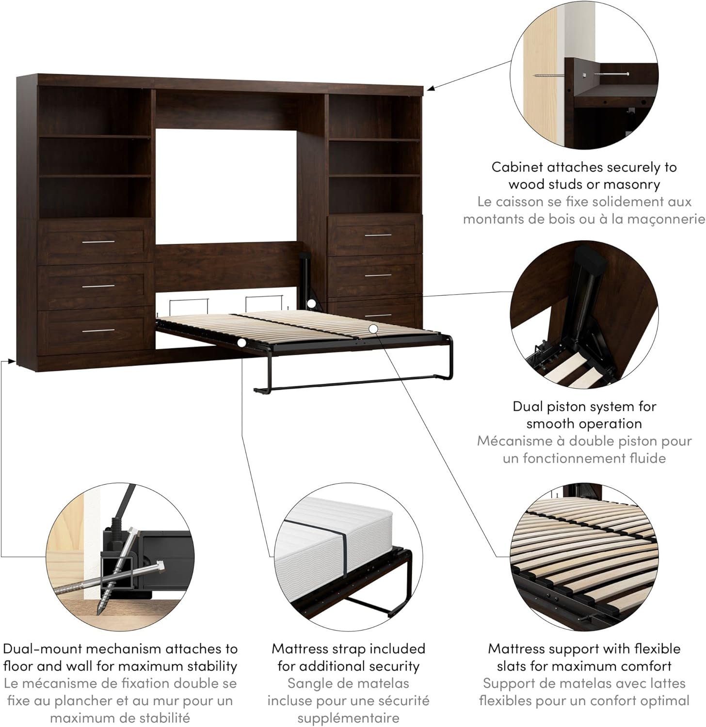 Wall Bed for Multi-Purpose Room, Full Size, Chocolate W305