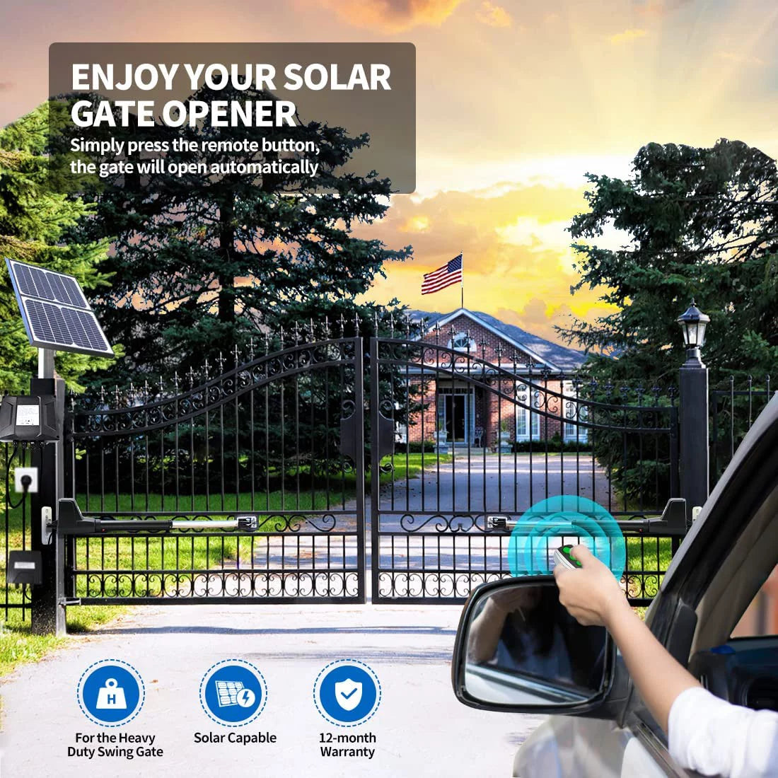 Solar Dual Swing Gate Opener Heavy Duty Automatic Gate Motor for Double Gates Up to 18ft per Arm P47334