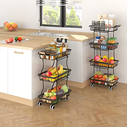 Stackable Metal Wire Fruit Basket on Wheels for Kitchen Storage E85311