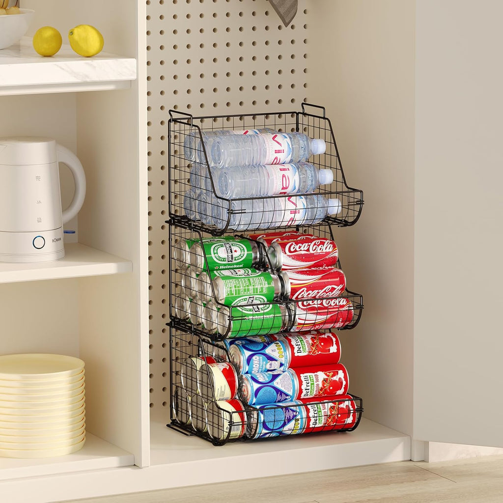 Stacking Can Dispenser 3 Tier with Dividers, Pantry Organizer for Cans and Bottles U698676