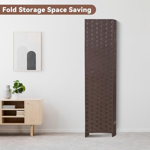 6 Panel Folding Room Divider, 71" High, Bamboo Mesh Woven Design I32052