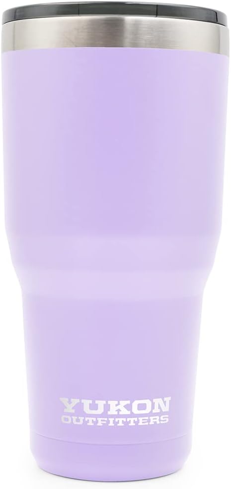 Yukon Outfitters Outdoor Active Sport Stainless Steel Drink Beverage Tint Slider Lid Double Wall Vacuum Insulated Powder Finish Freedom Tumbler, 30 oz, Lavender