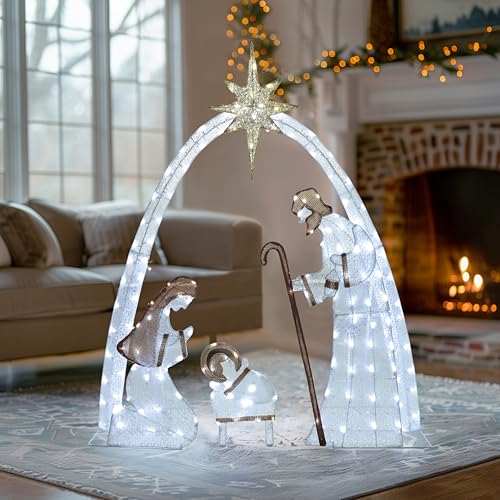 5FT Pre-Lit Nativity Scene with 150 LED Lights for Outdoor Indoor Christmas Decor B6024
