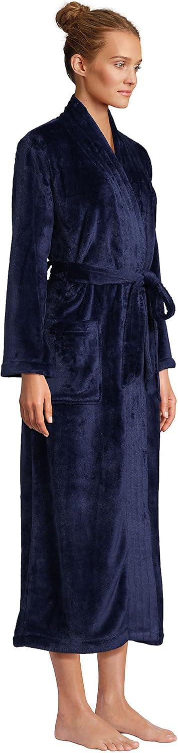 Cozy Plush Long Wrap Robe Navy Small Q2481