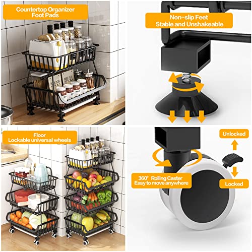 Stackable Fruit Vegetable Storage Cart with Wheels, Metal Wire Baskets V72175