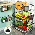 Fruit Vegetable Basket, 1Easylife 5 Tier Stackable Metal Wire Basket Cart with Rolling Wheels, Utility Rack for Kitchen, Pantry, Garage With 2 Free Baskets (Black)
