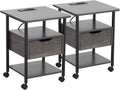 Nightstand Set of 2 with Charging Station, Wheels, USB Ports, Outlets, and Drawer Compact Side Table for Small Spaces End Table with Storage Shelves Portable Bedside Table MDF Metal Furniture Grey