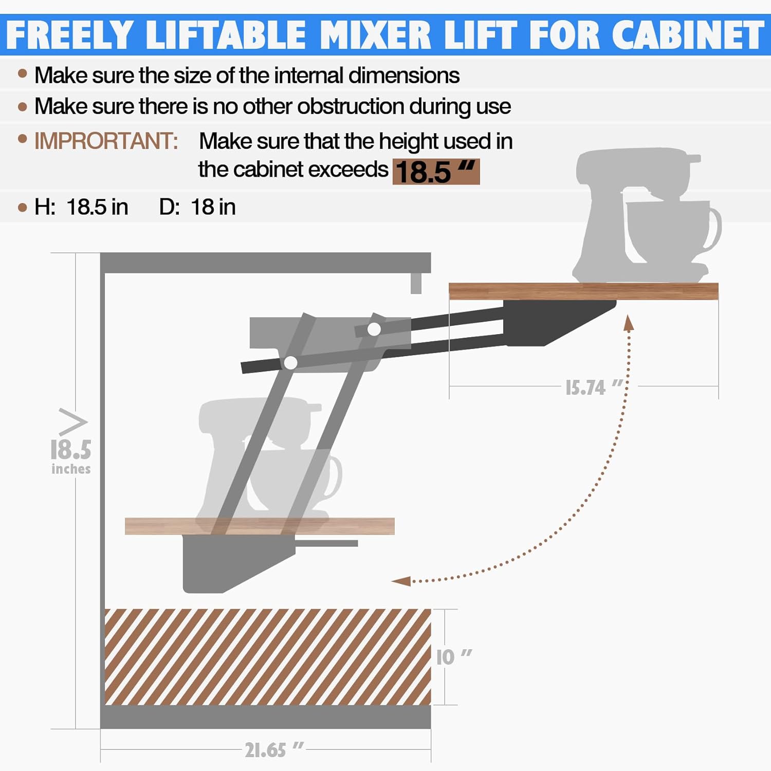 Cabinet Mixer Lift with Soft-Close, Space-Saving Design, Holds 60 LBS X580539