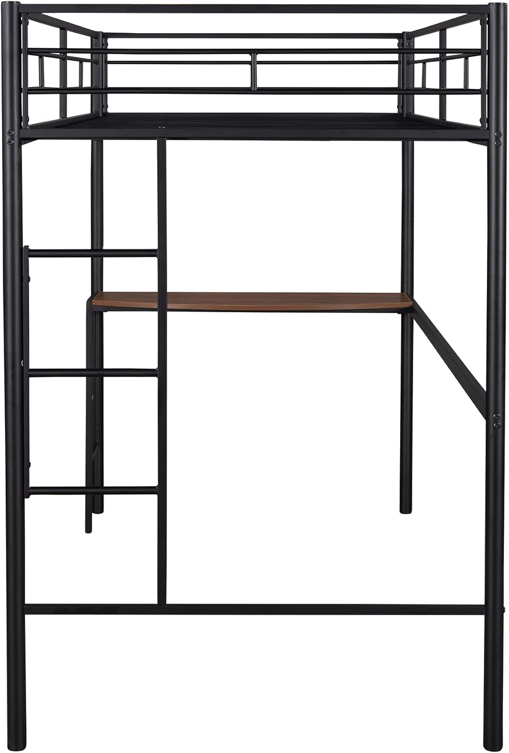 Twin Size Metal Loft Bed with Desk and Storage Shelves X8579