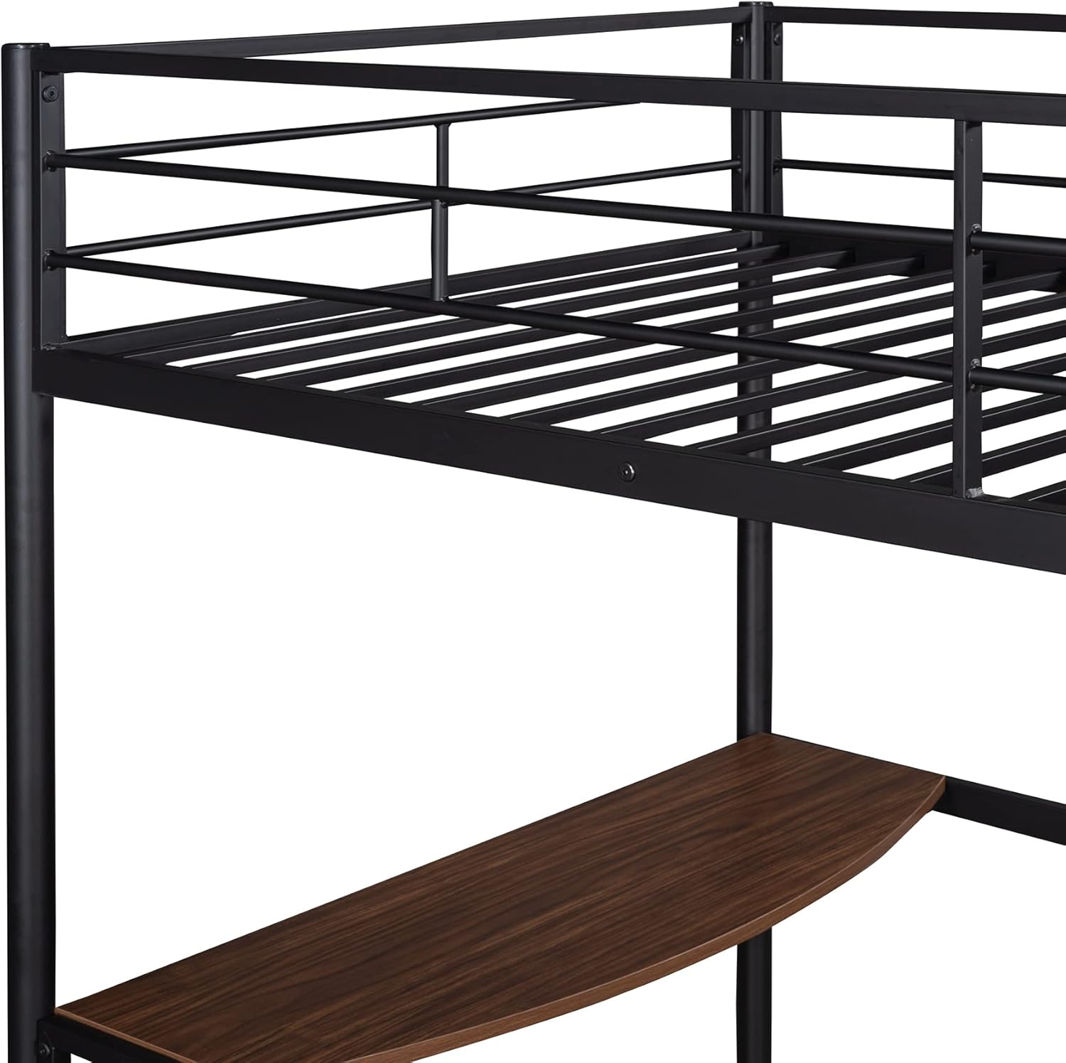 Twin Size Metal Loft Bed with Desk and Storage Shelves X8579