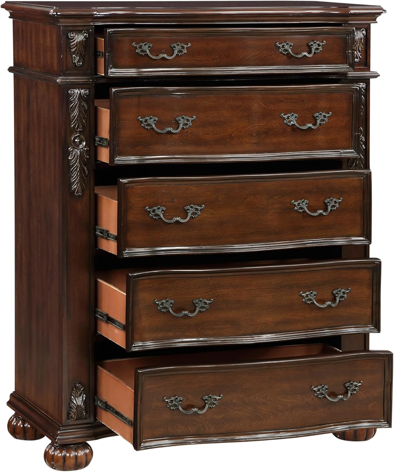 Chest of 5 Drawers Cherry Finish Wood Bedroom Furniture U13660