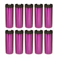 Metallic 16 Oz Double Wall Tumbler - Flip-Top Lid Mechanism, Spill Proof - Hot or Cold Drinks - Plastic Interior, Aluminum Exterior Slim Design - Purple - 10 Pack