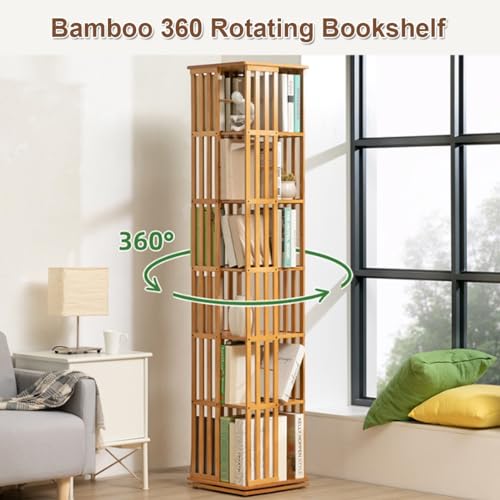 Bamboo 360 Rotating Bookshelf, 6-Tier Open Design Book Tower I111471