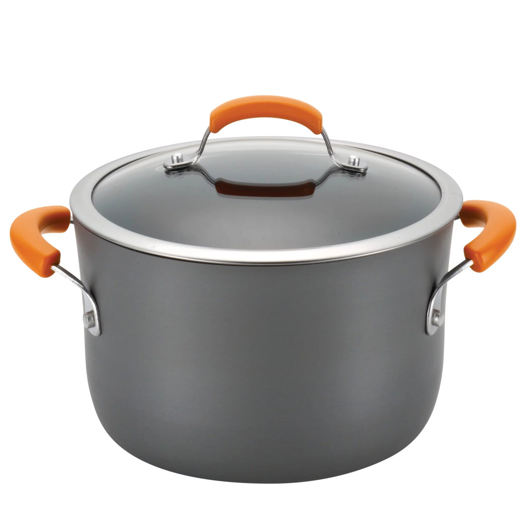 Nonstick Pots and Pans Set, 14 Piece, Gray with Orange Handles H8050