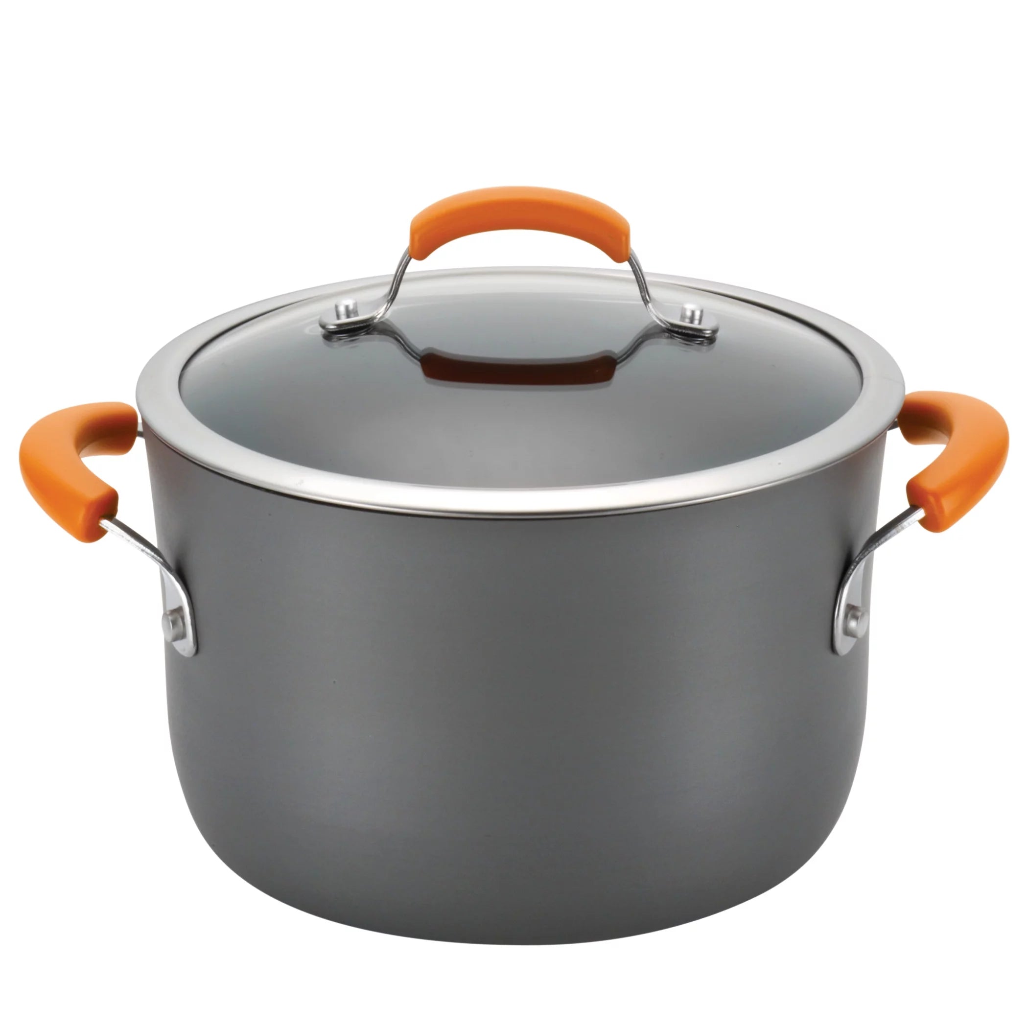 Nonstick Pots and Pans Set, 14 Piece, Gray with Orange Handles H8050