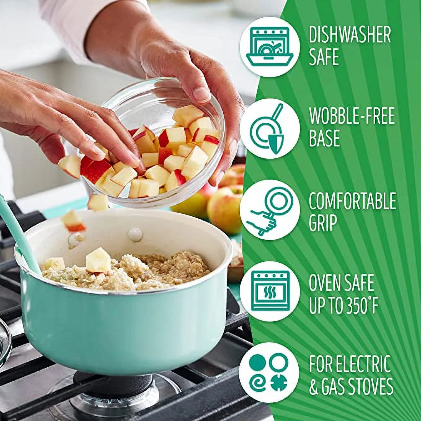 Non-Stick Ceramic Cookware Set 12-Piece, Oven Safe, Turquoise I412