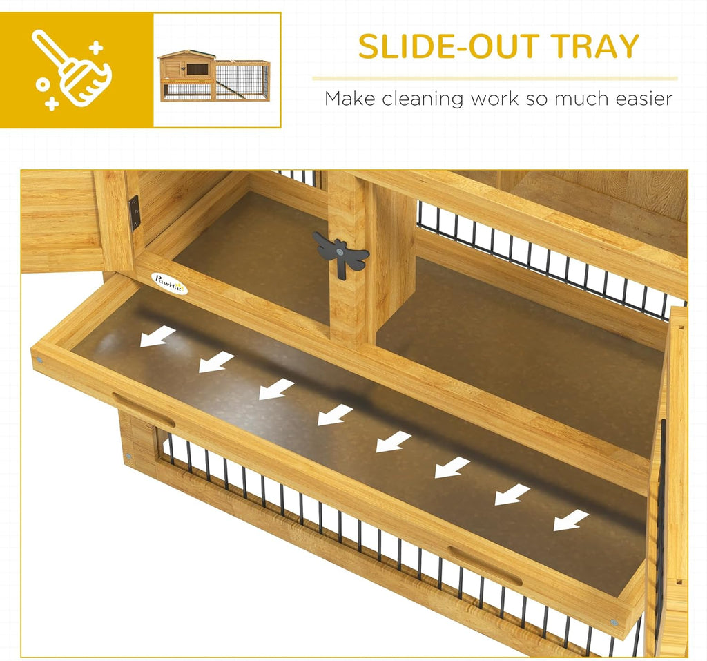 Outdoor Rabbit Hutch with Openable Top, Wooden Cage with Run, Removable Tray P519