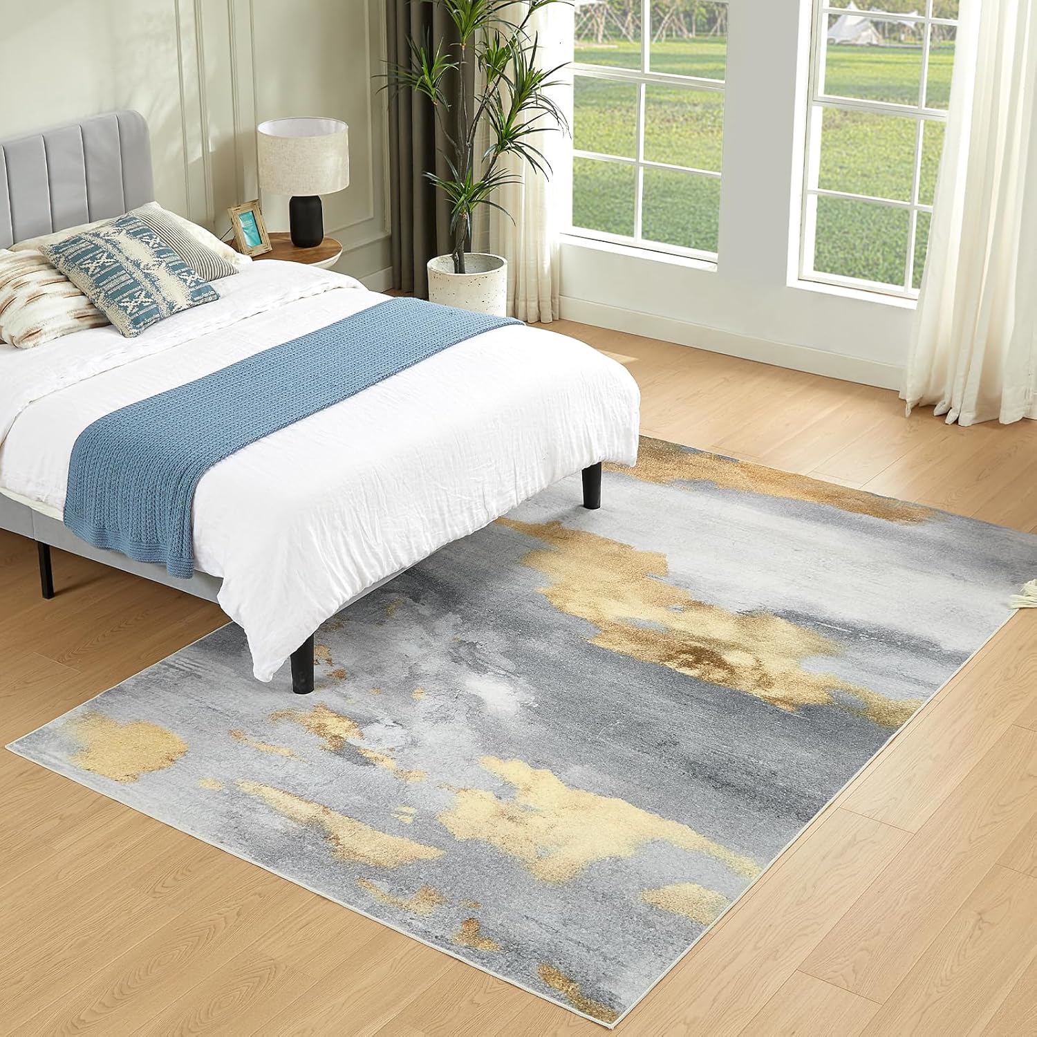 Machine Washable Abstract Area Rug 5'x7' Non Slip for Living Room Bedroom N973415